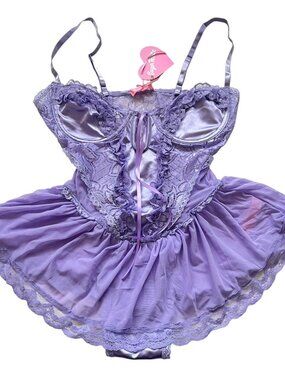 Dolls Kill teddy Small Sugar Thrillz Spoiled But Not Rotten lace bodysuit purple